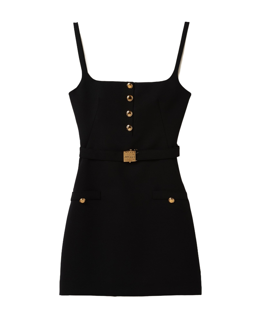 Miu Miu Square-neck Buckled Body-con Mini Dress In Black