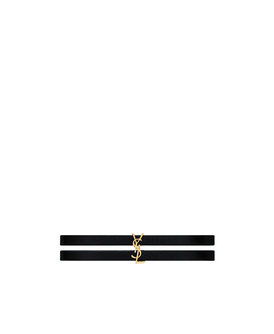 Saint Laurent Cassandre Double-strand Leather Bracelet In Black