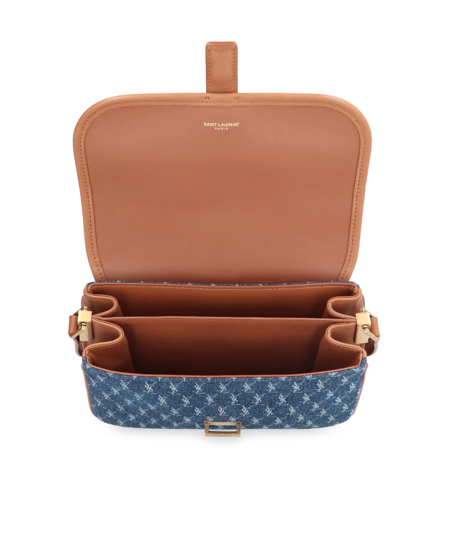 Saint Laurent Monogram Denim Crossbody Bag In Blue