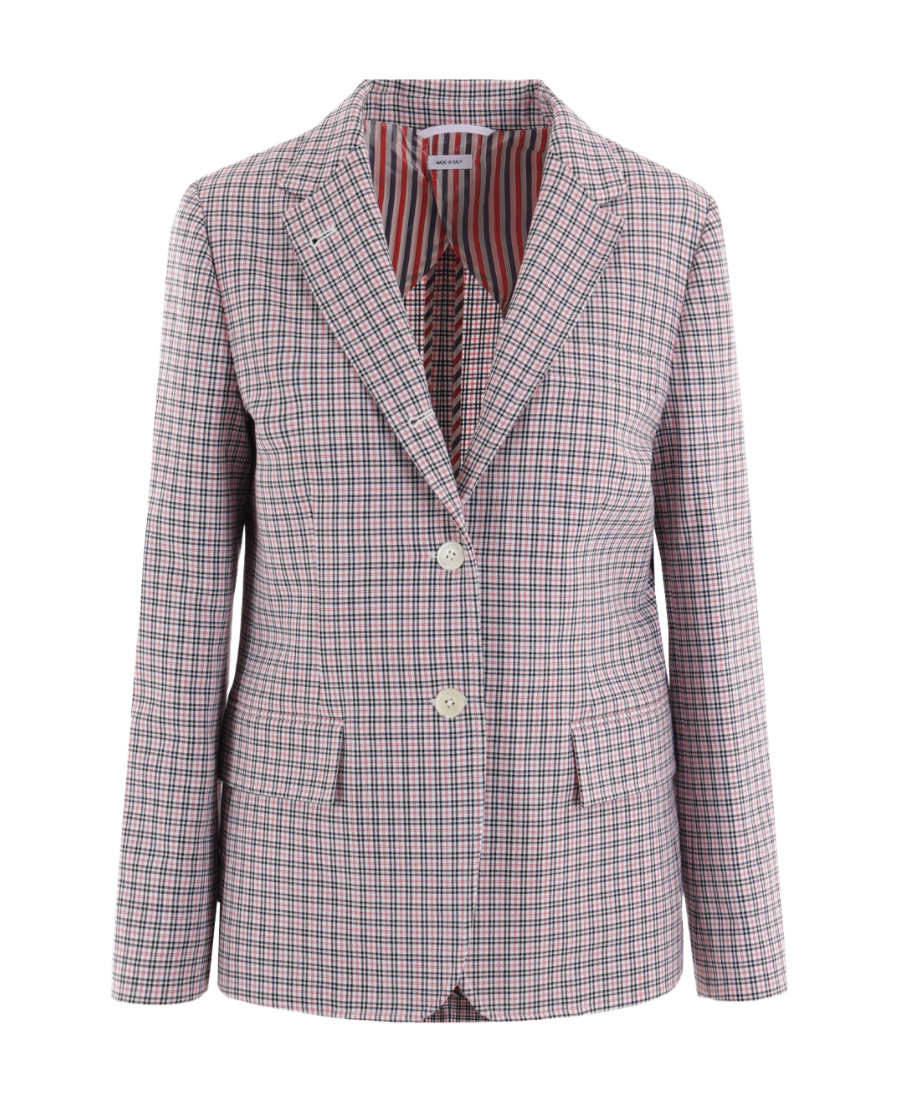 Thom Browne Checked Single-breasted Tailored Blazer In Gray