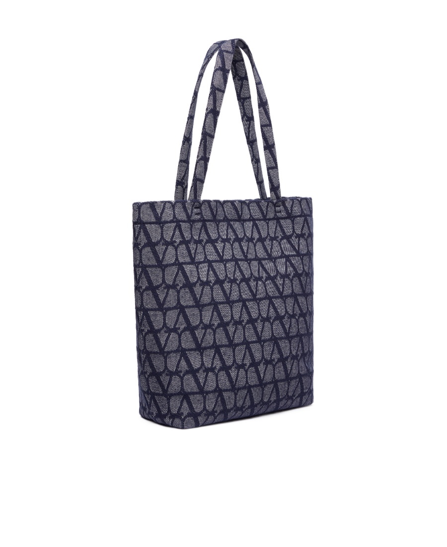 Valentino Vlogo Denim Tote Bag In Black