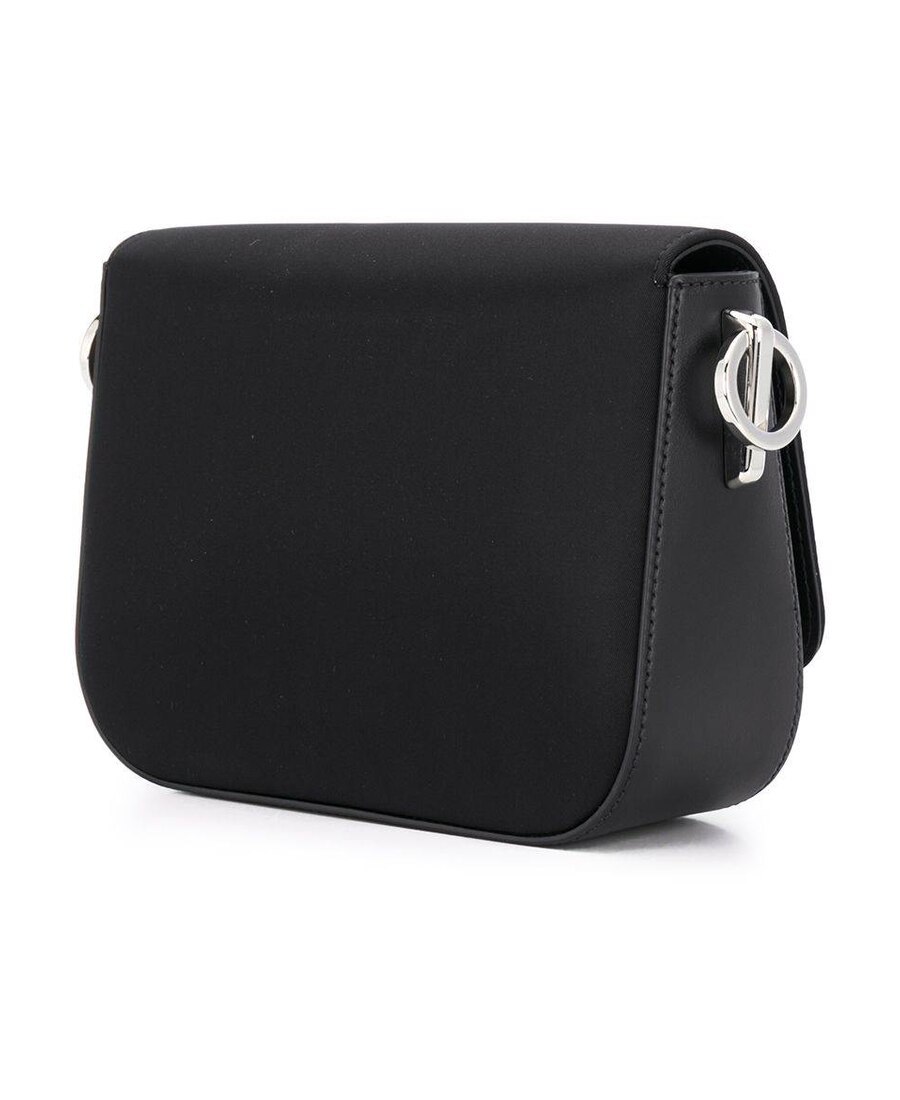 Prada Enamel Triangular Motif Shoulder Bag In Black