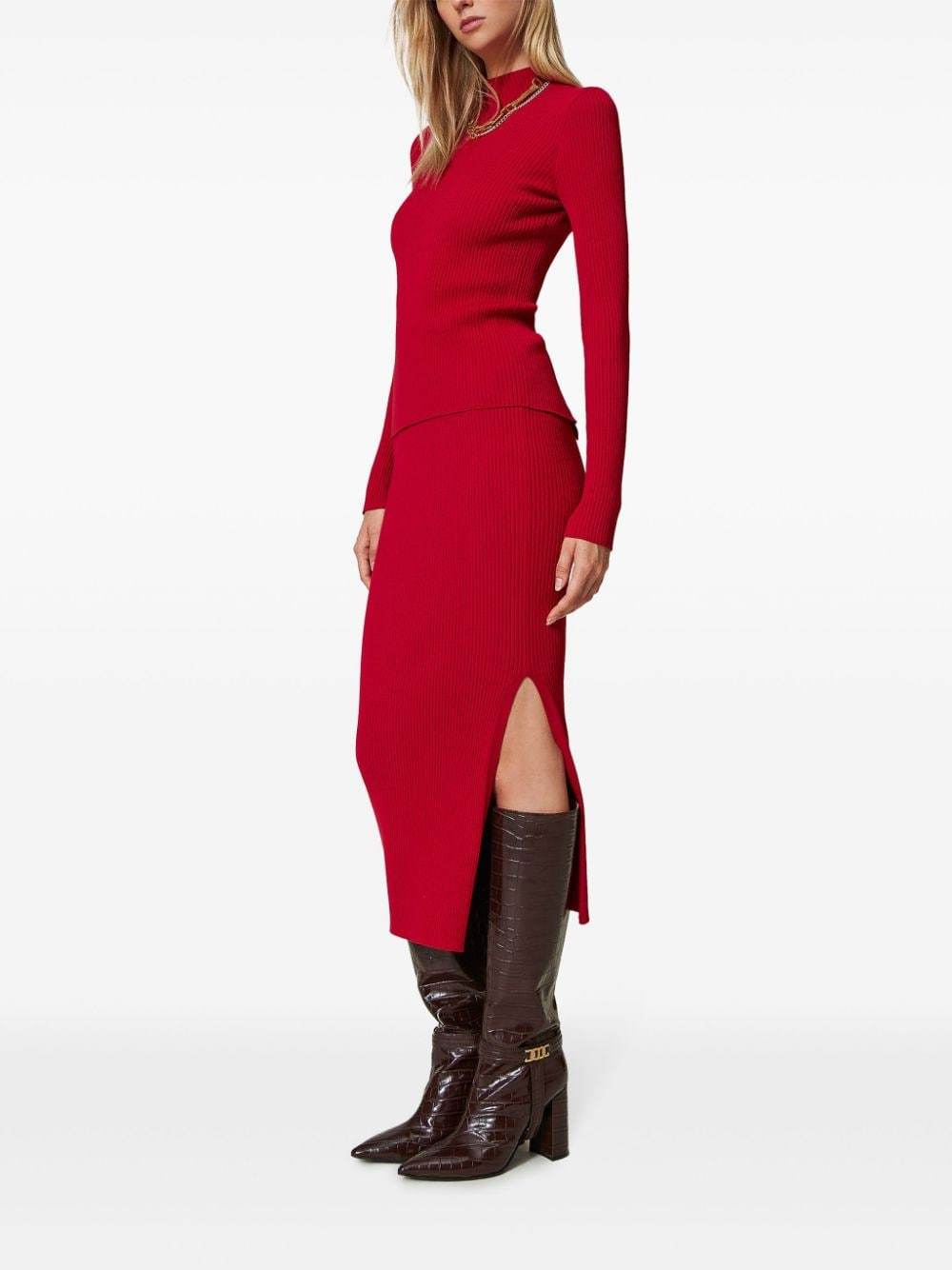 Shop Twinset Ribbed-knit Midi Skirt