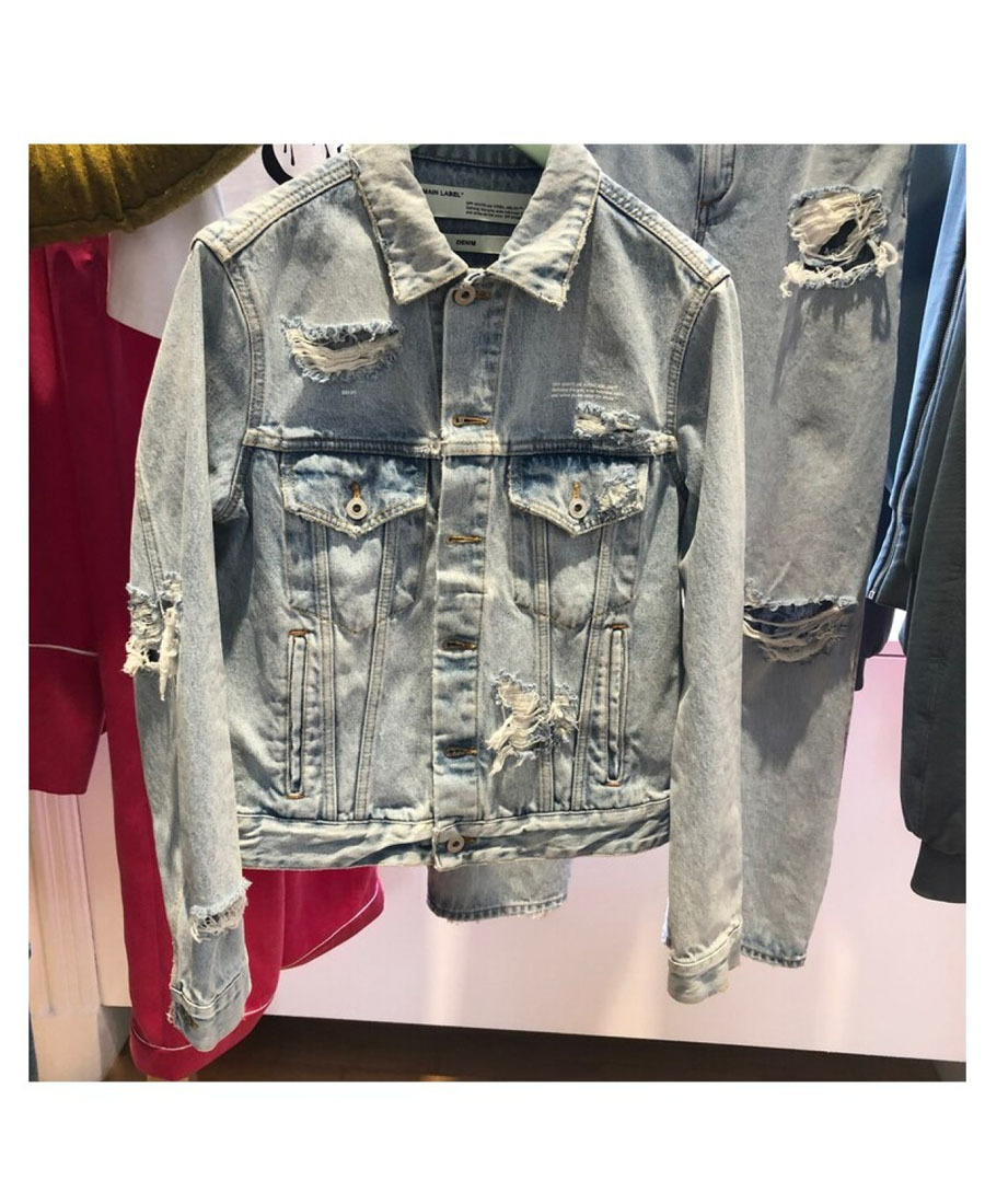 Shop Off-white Embroidered Denim Jacket In Blue