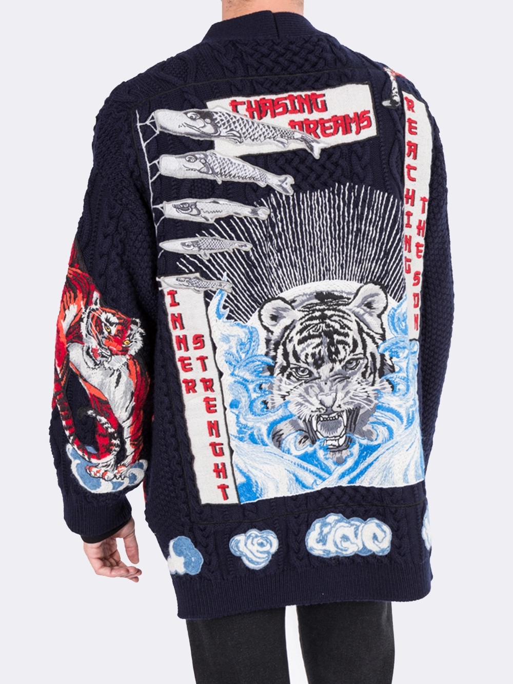 Valentino Tiger Embroidered Cardigan In Black