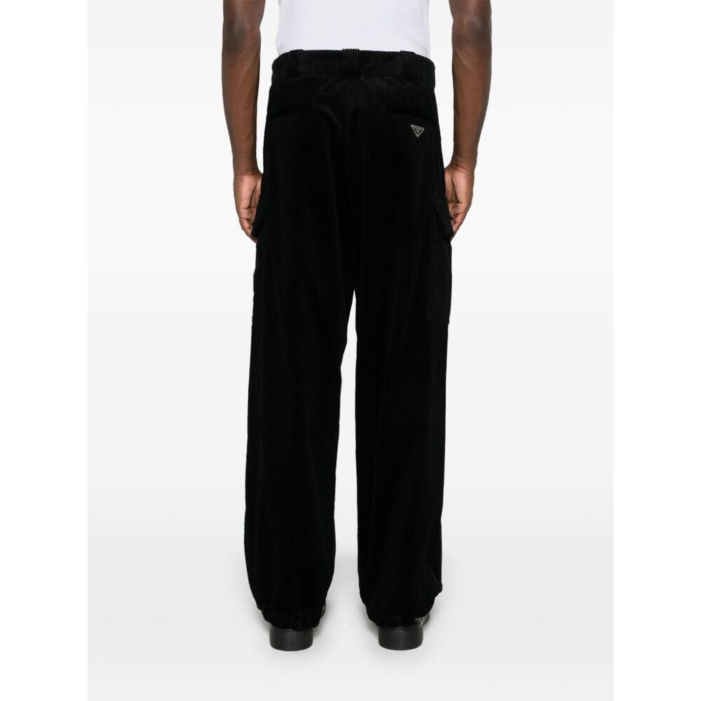 Prada Triangle-enamel Corduroy Tapered Trousers In Black