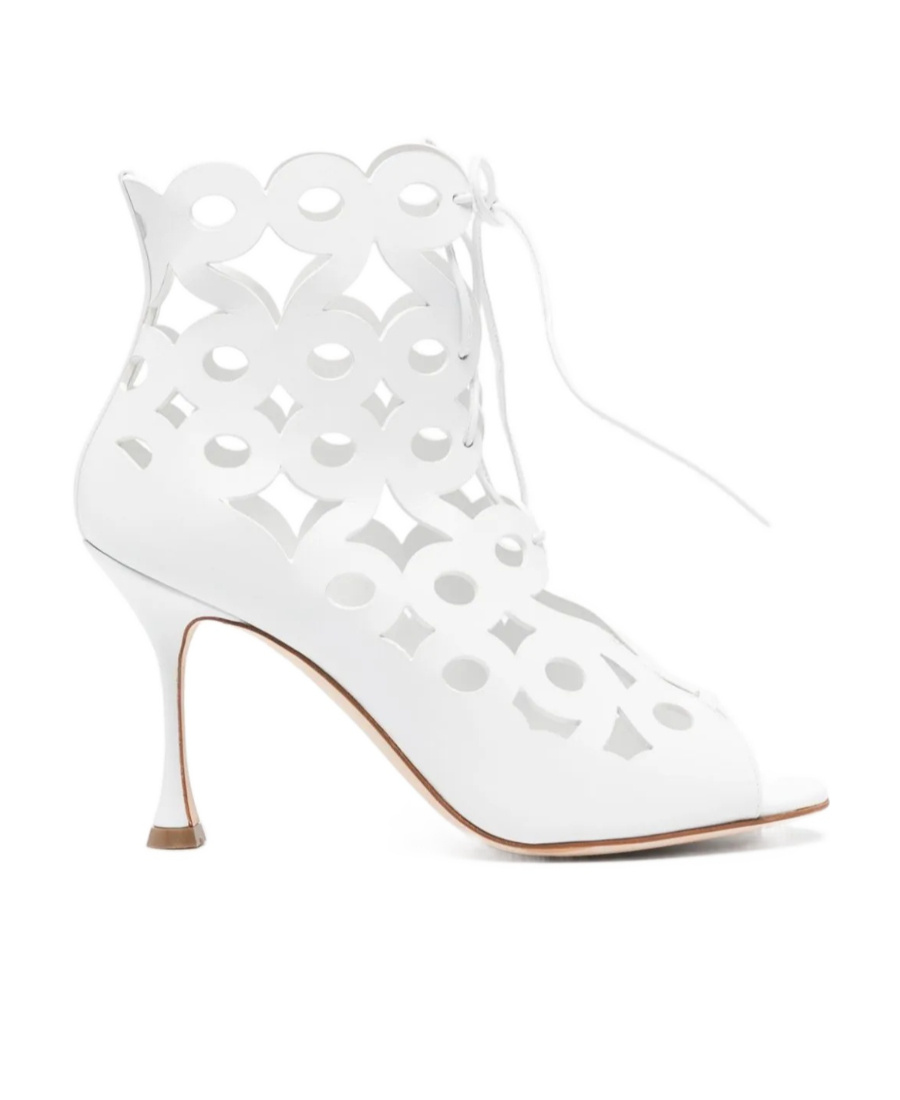 Manolo Blahnik Taralo Pointed Toe Cut-out Leather Pumps In White