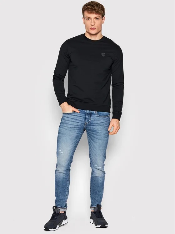 Ea7 Logo Round Neck Sweater In Black