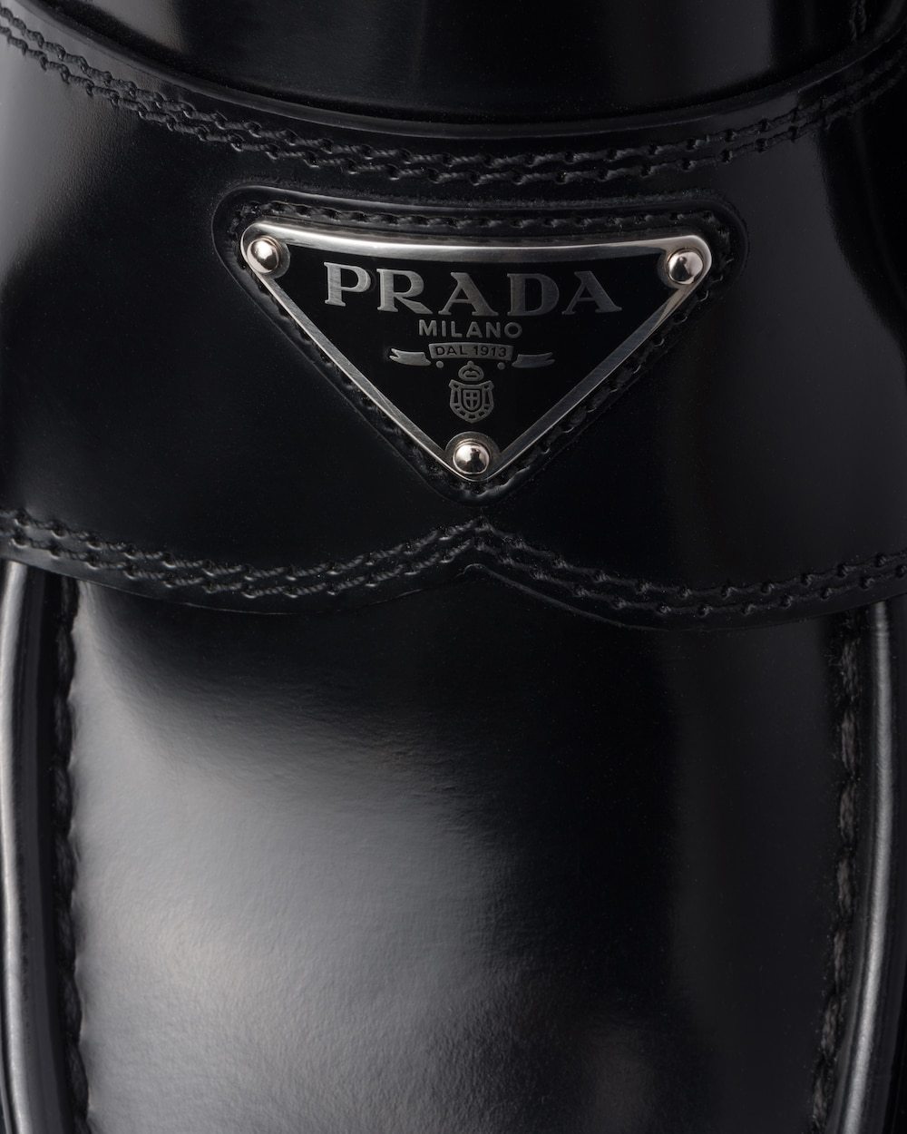 Prada Men Mocassini Platform In Pelle Spazzolata In Black