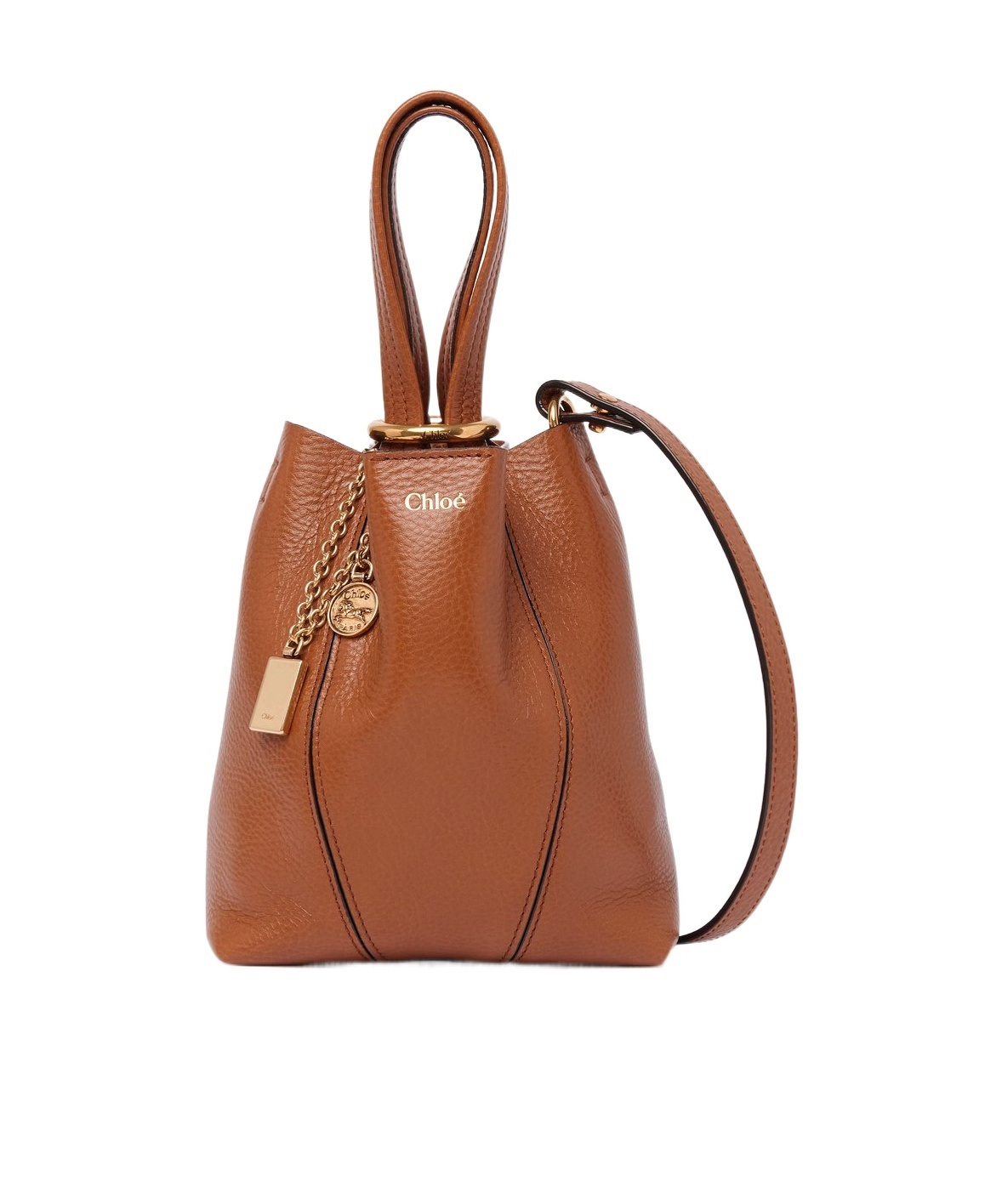 Chloé Small Spin Grained Leather Shoulder Bag In Brown