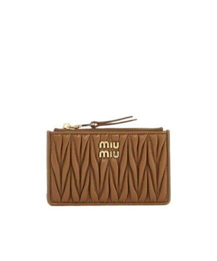 Miu Miu Biscuit Leather Card Holder In Brown