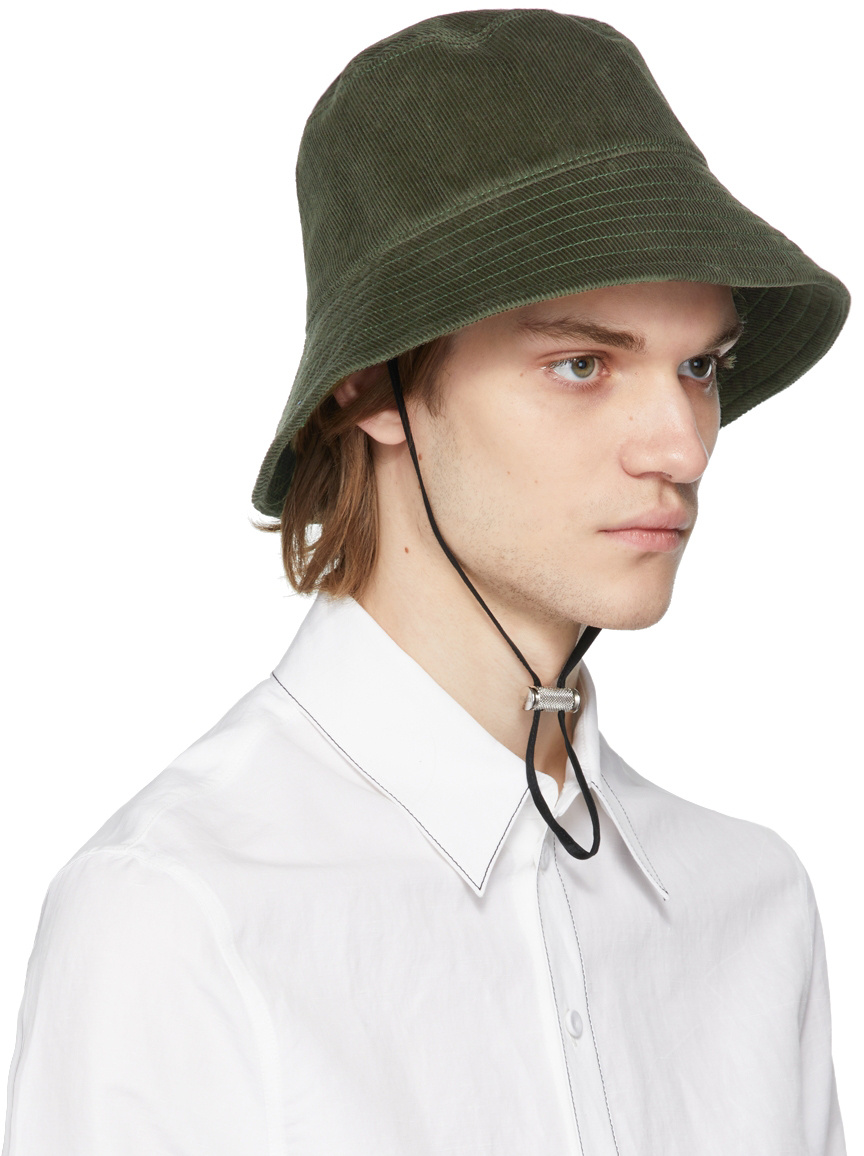 Erdem Green Corduroy Bucket Hat In White