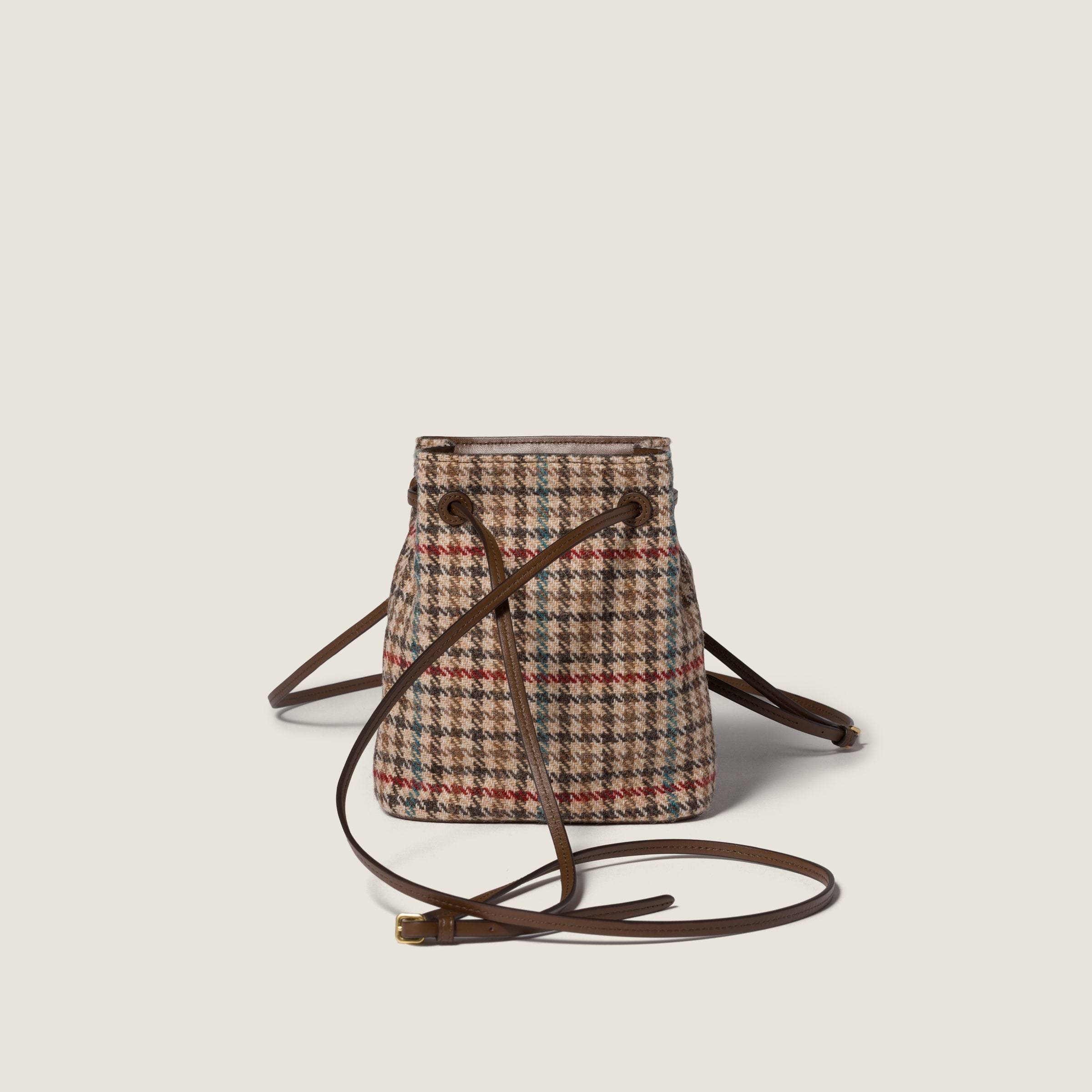 Miu Miu Houndstooth Wool Pouch In Brown