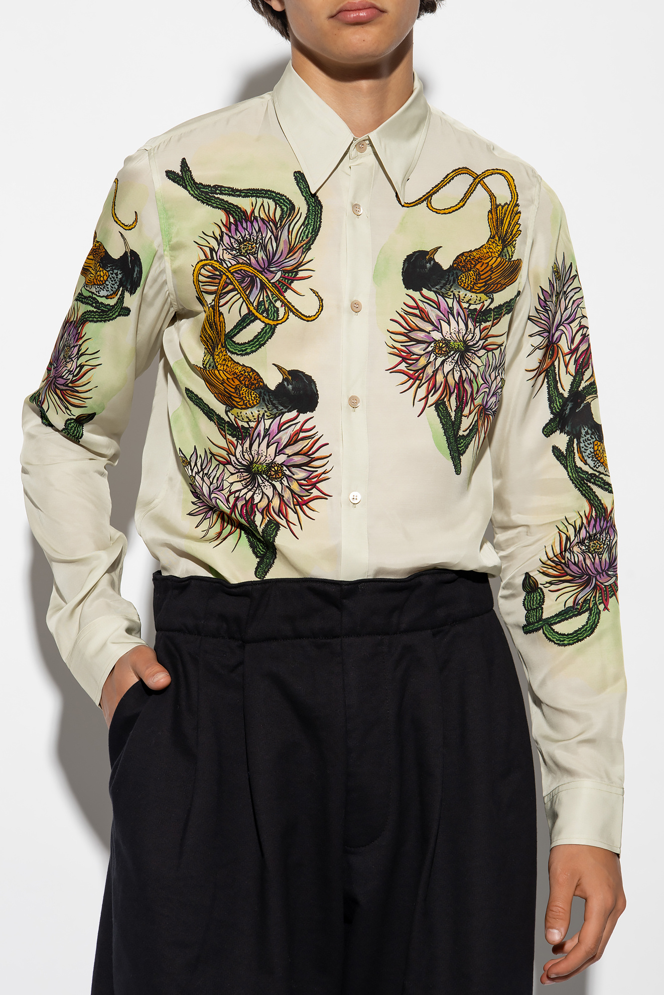 Dries Van Noten Stylish Printed Slim Fit Shirt In Nude