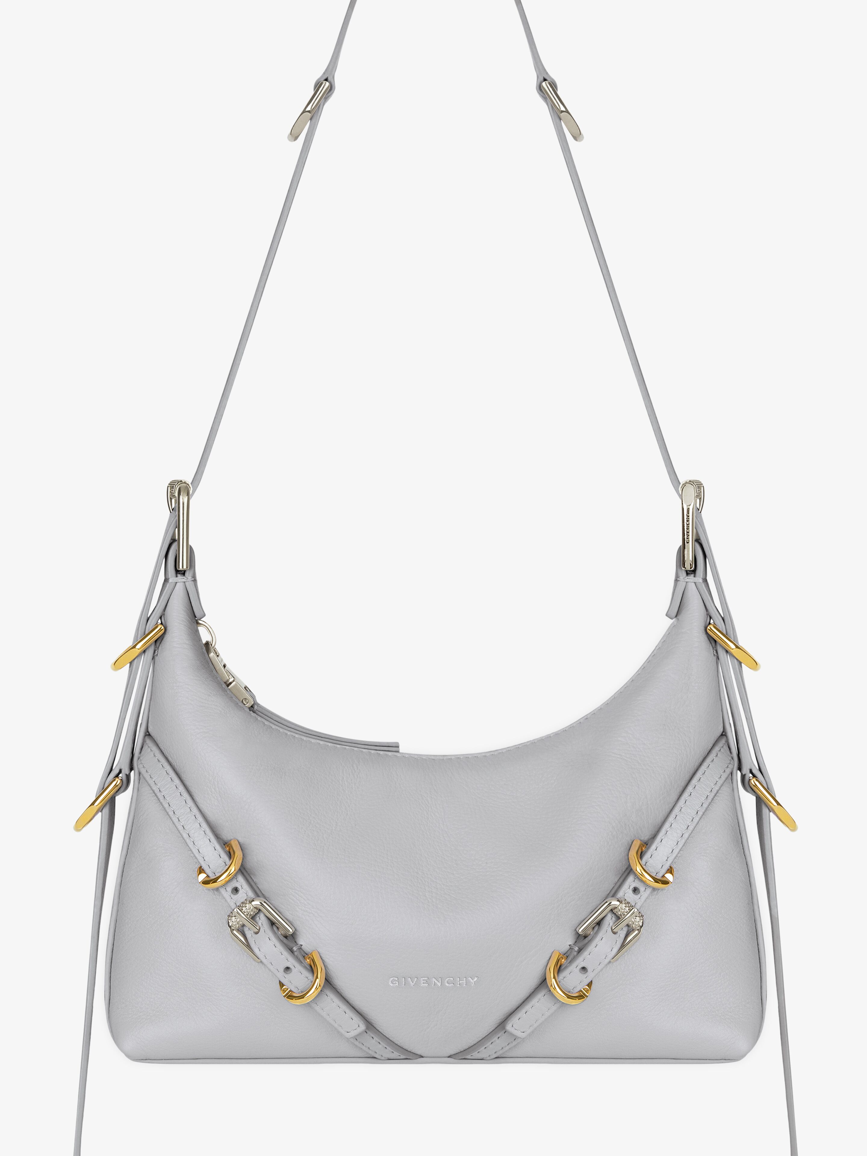 Givenchy Mini Voyou Grey Shoulder Bag With Buckles Embellishment In Leather Woman In Gray
