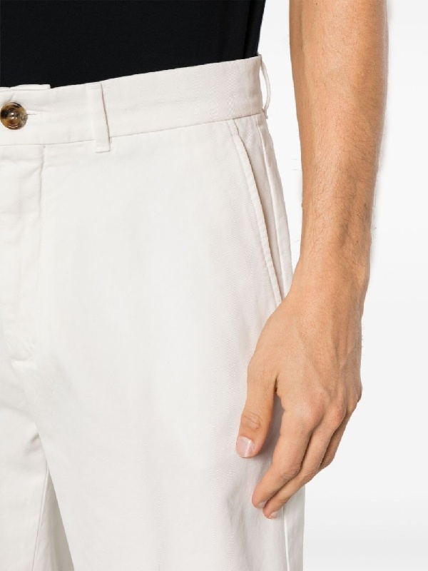 Brunello Cucinelli Men Garment-dyed Bermuda Shorts In Twisted Cotton Gabardine In White