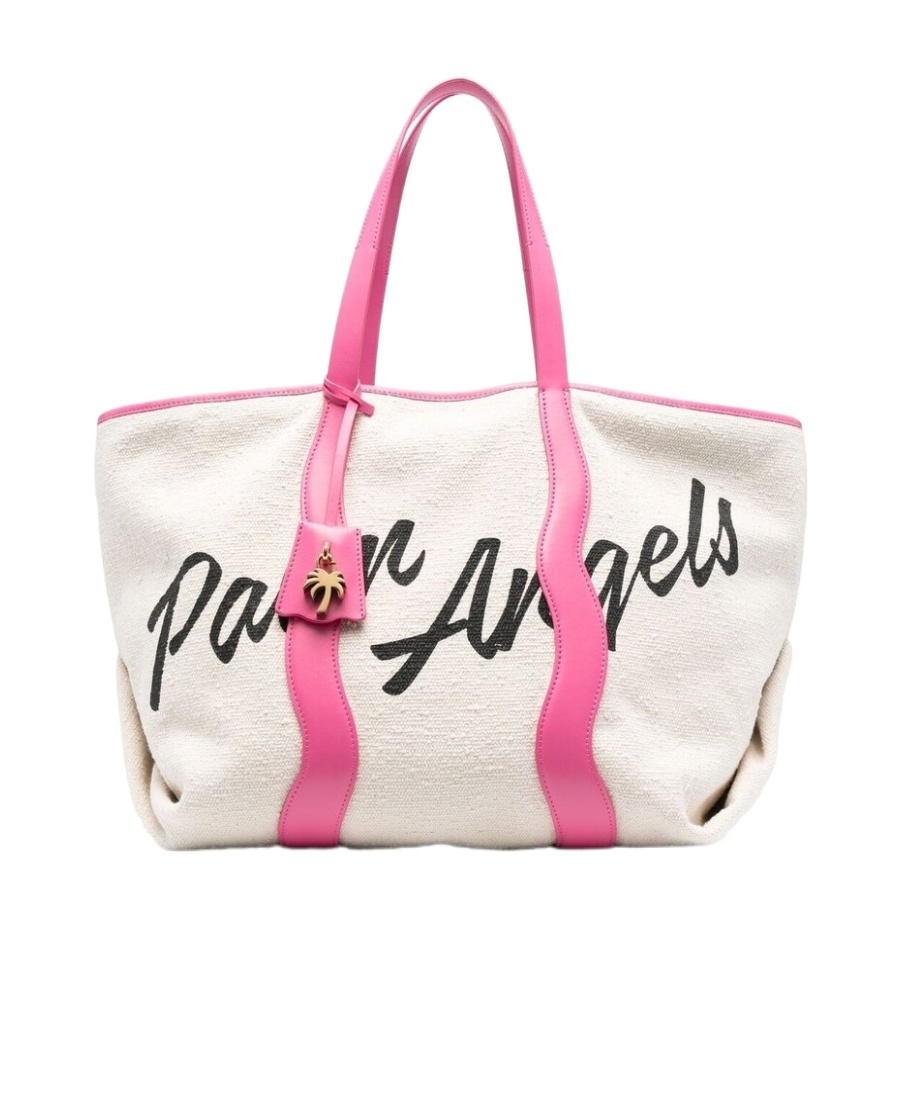 Palm Angels Canvas Tote Bag With Contrast Logo Print In Pink