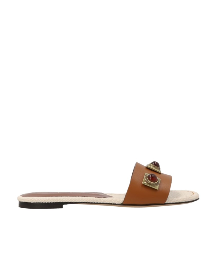 Etro Crown Me Slipper In Brown Leather In Brown