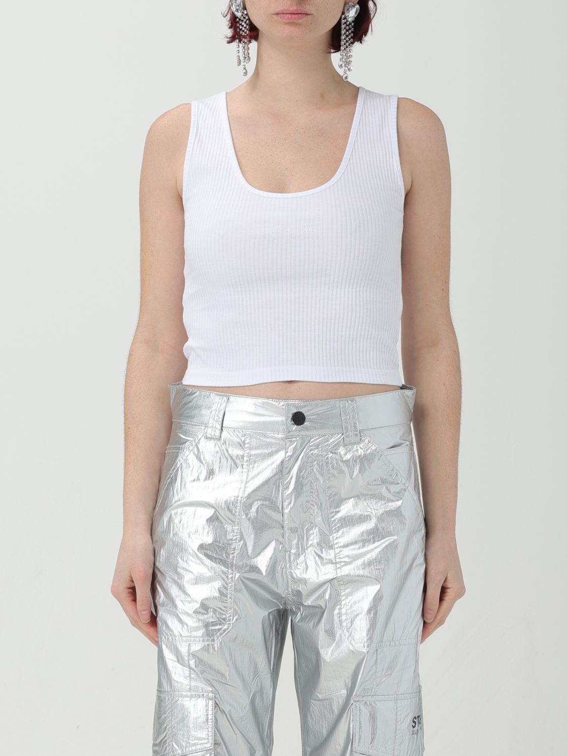 Gcds Textured Ribbed Sleeveless Top In White
