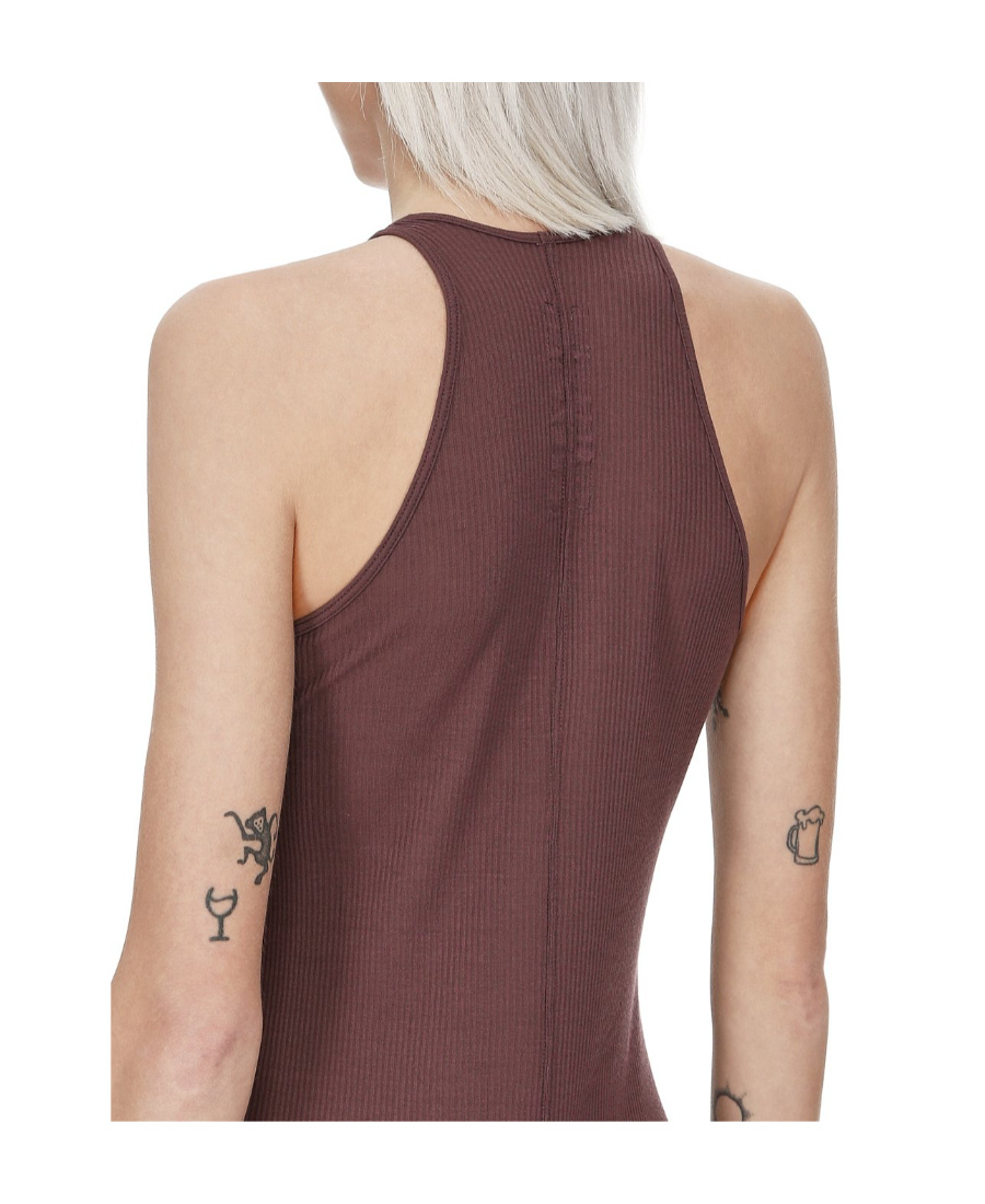 Rick Owens Sheer Ribbed Sleeveless Tank Dress In Red
