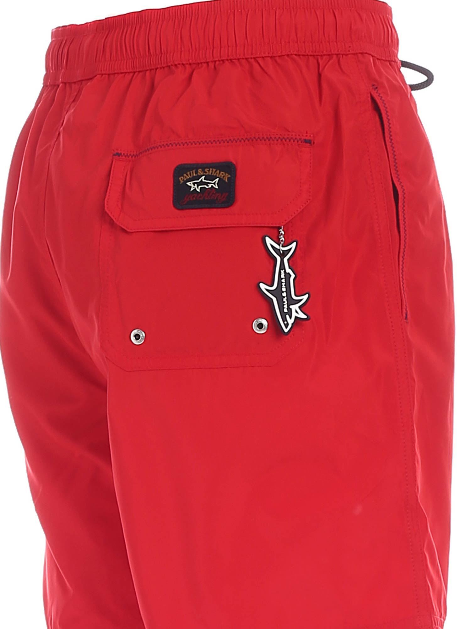 Paul & Shark Logo Detail Swim Trunks In Red In Red