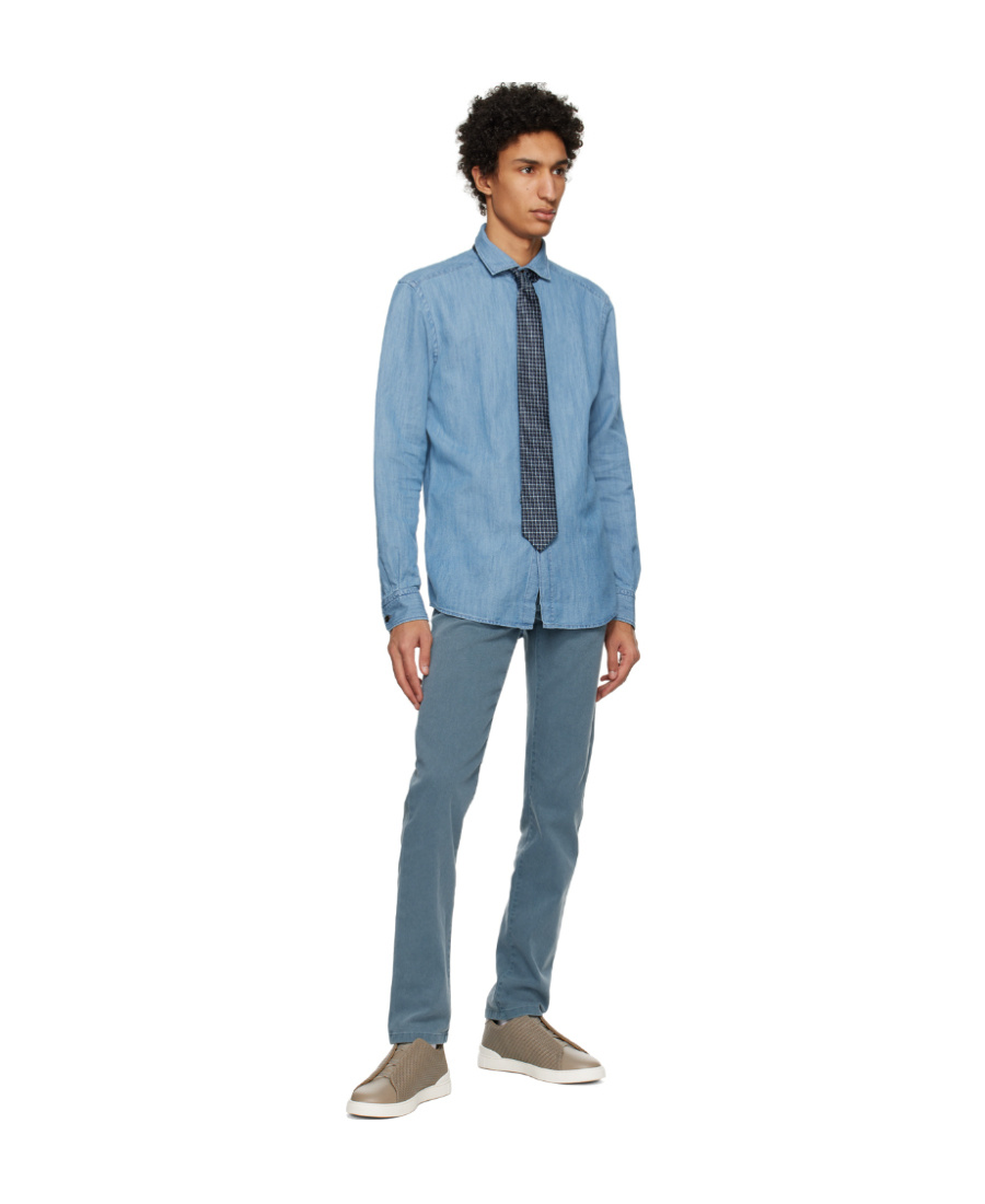 ZEGNA BUTTON-FASTENING DENIM SHIRT 