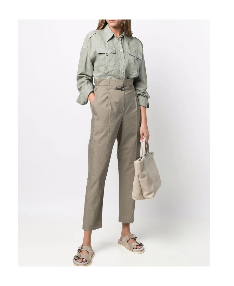 Brunello Cucinelli Belted-waist Tapered-leg Trousers In Gray