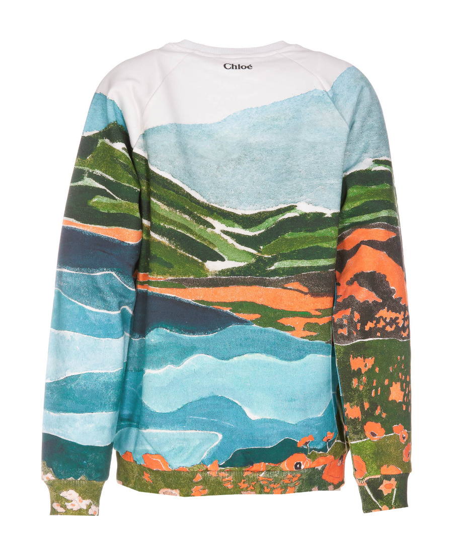 Chloé Printed Round-neck Sweater In Blue
