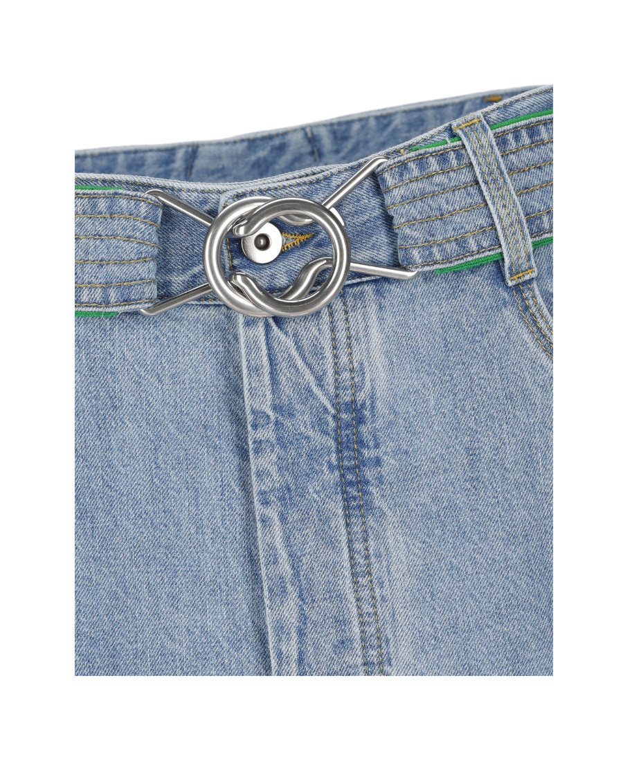 Bottega Veneta Wide-leg Denim Jeans With Removable Belt And Contrast Stitching For Women In Blue