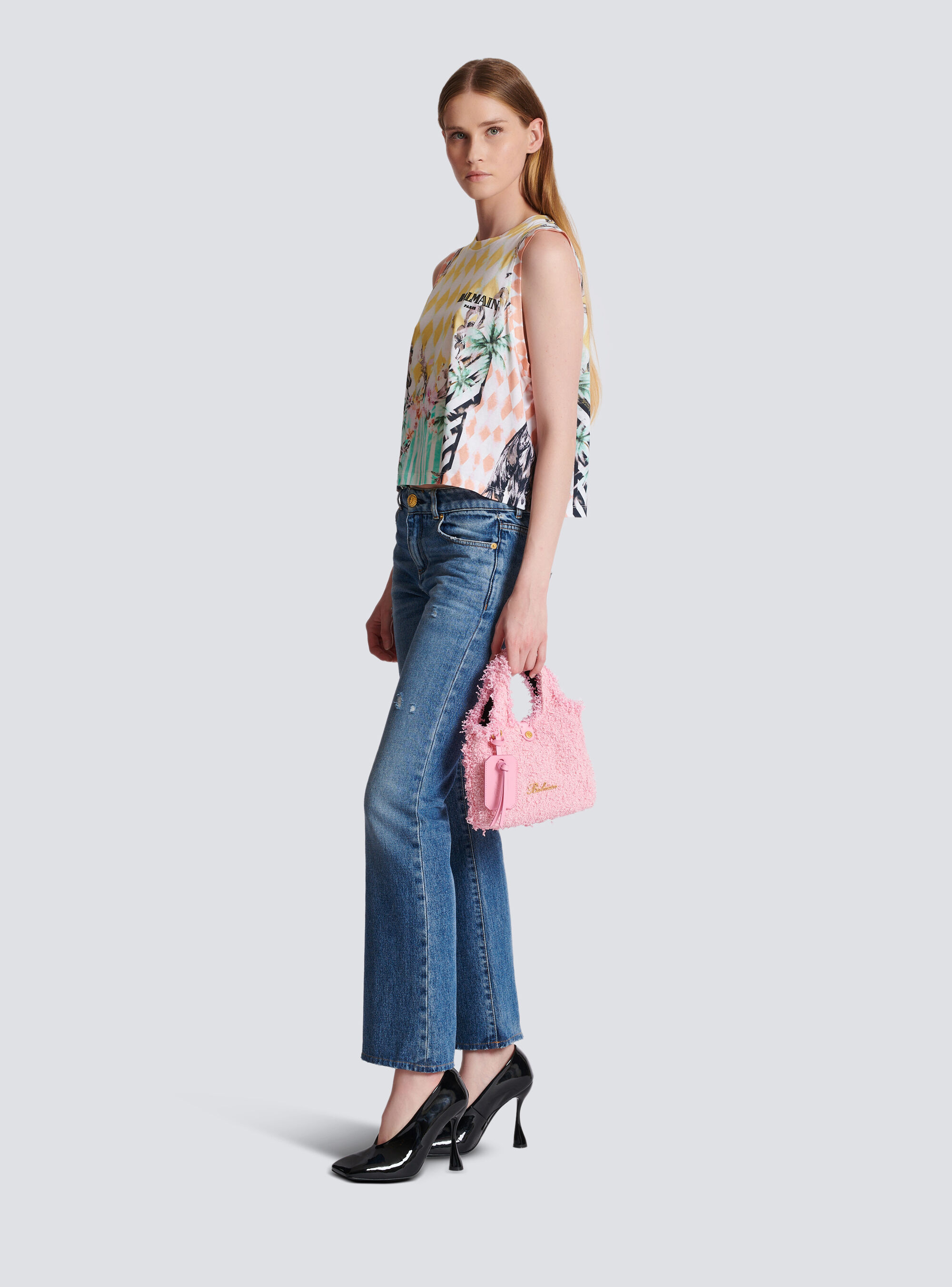 BALMAIN MINI B-ARMY GROCERY BAG IN TWEED