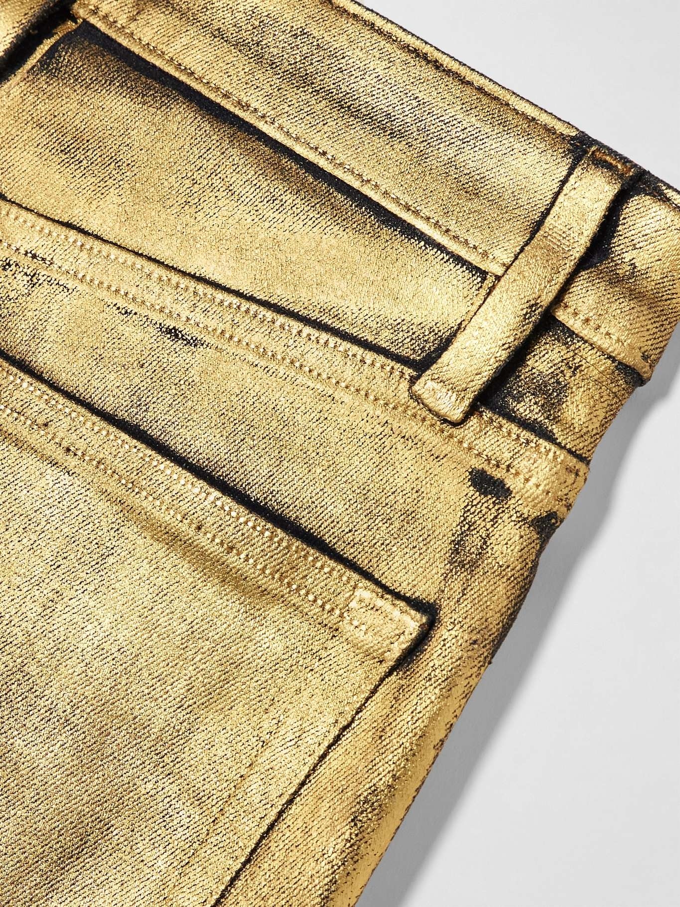 Frame Metallic-coated High-waisted Track Pants In Yellow