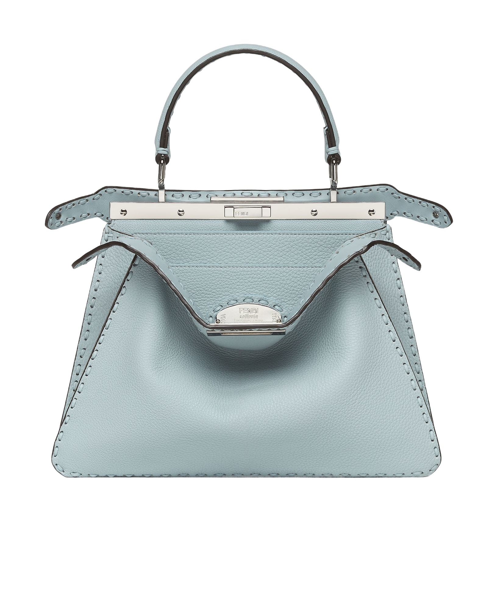 FENDI LIGHT BLUE SELLERIA BAG WITH 646 HAND-SEWN TOPSTITCHES