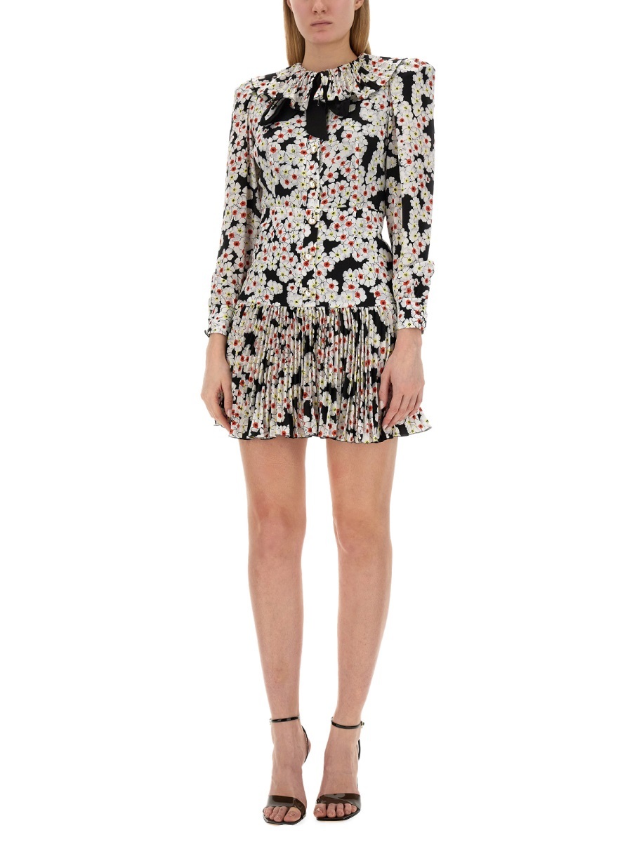 Alessandra Rich Bow-detailed Floral-print Silk Crepe De Chine Mini Dress In Multicolor