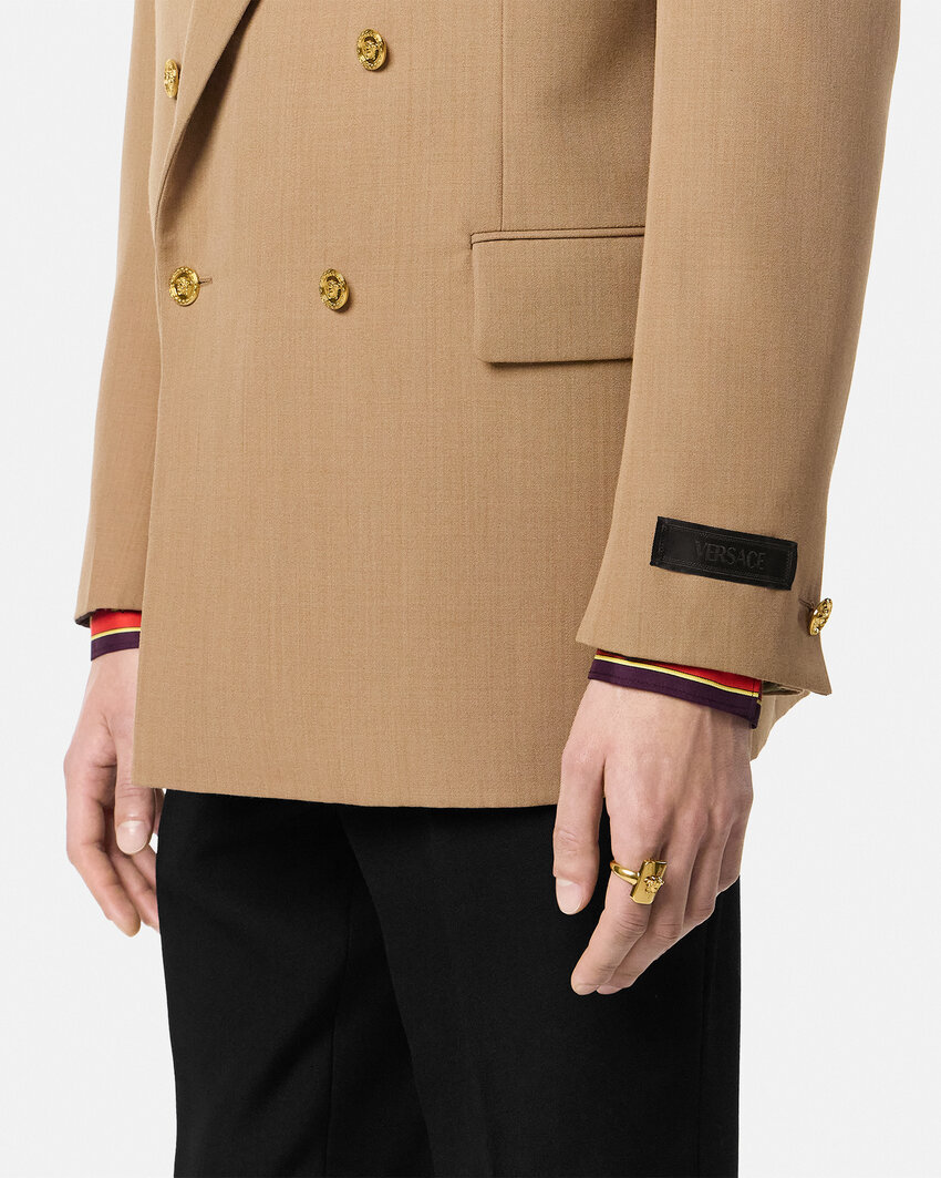 Versace Double-breasted Gold-button Blazer In Brown