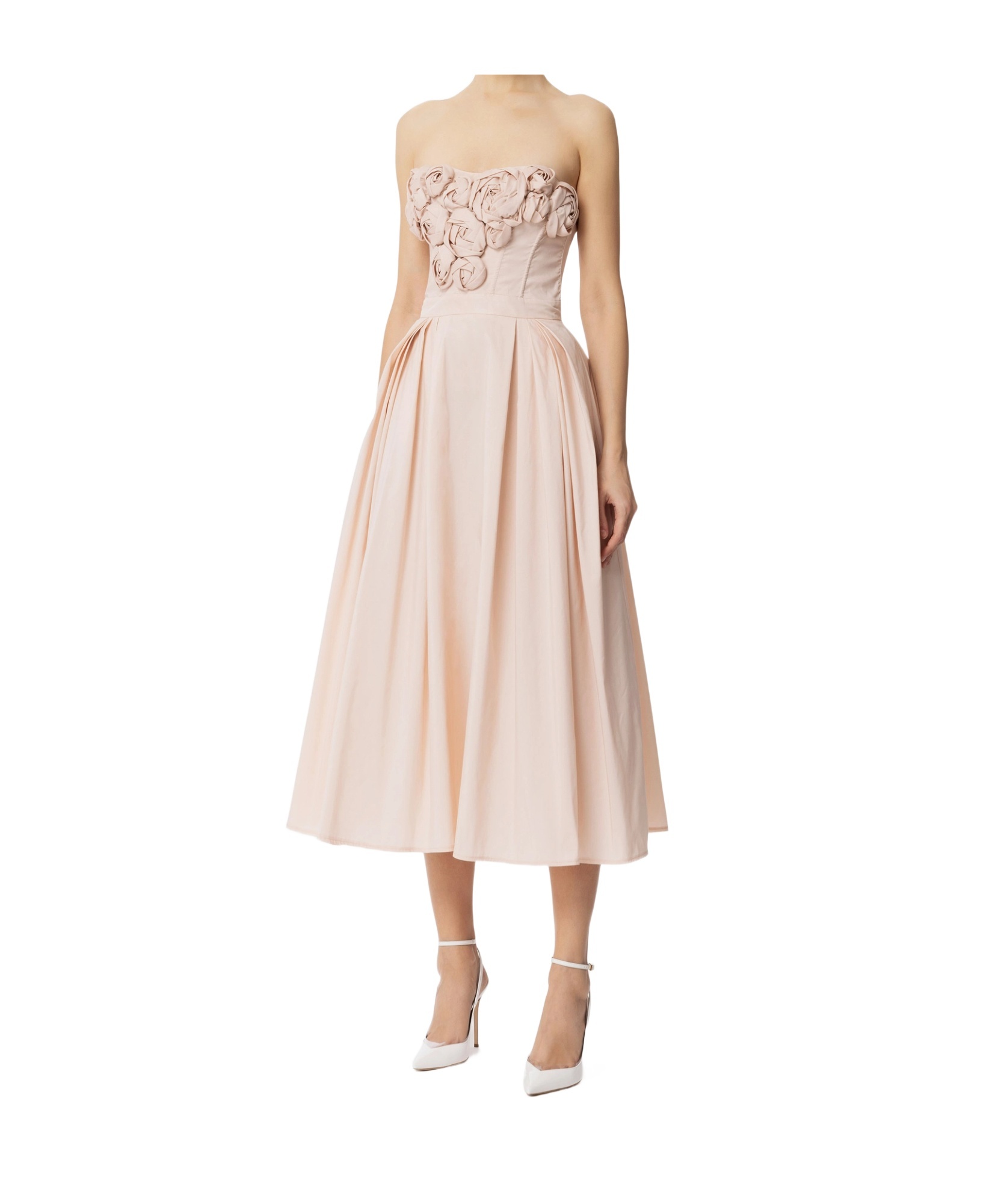 ELISABETTA FRANCHI ROSE-APPLIQUÉ GABARDINE MIDI DRESS