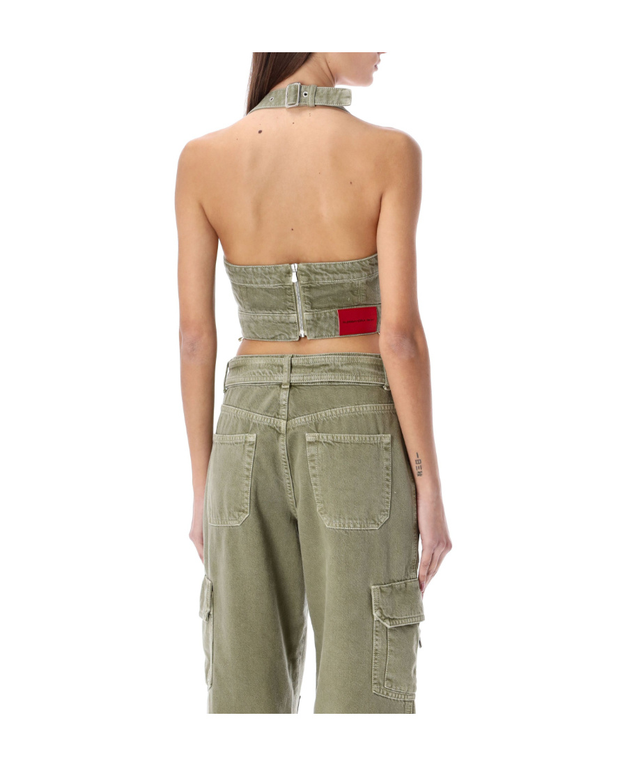 Alessandra Rich Crystal-embellished Buckle Bustier Top In Green