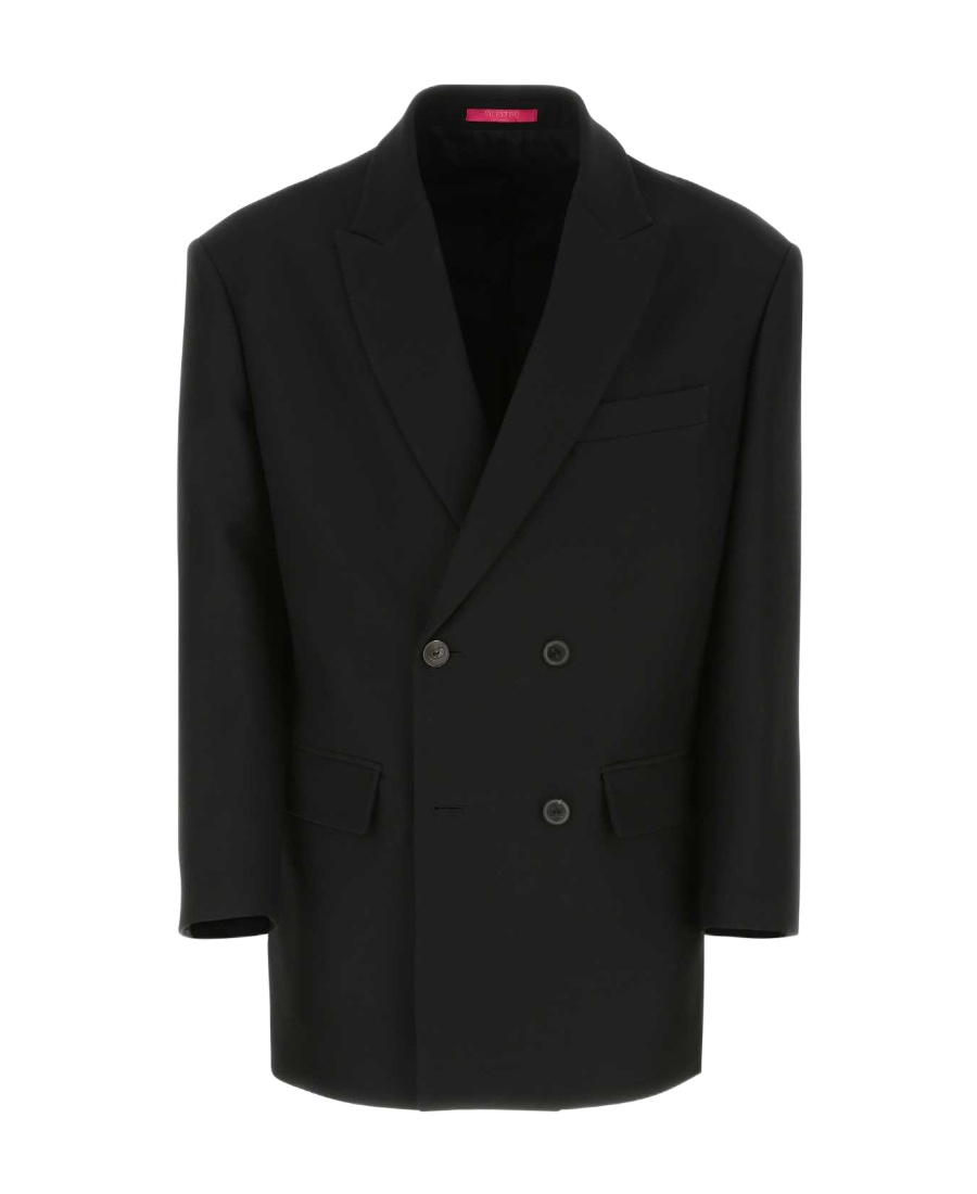 Valentino Padded Shoulders Structured Wool Blazer In Black