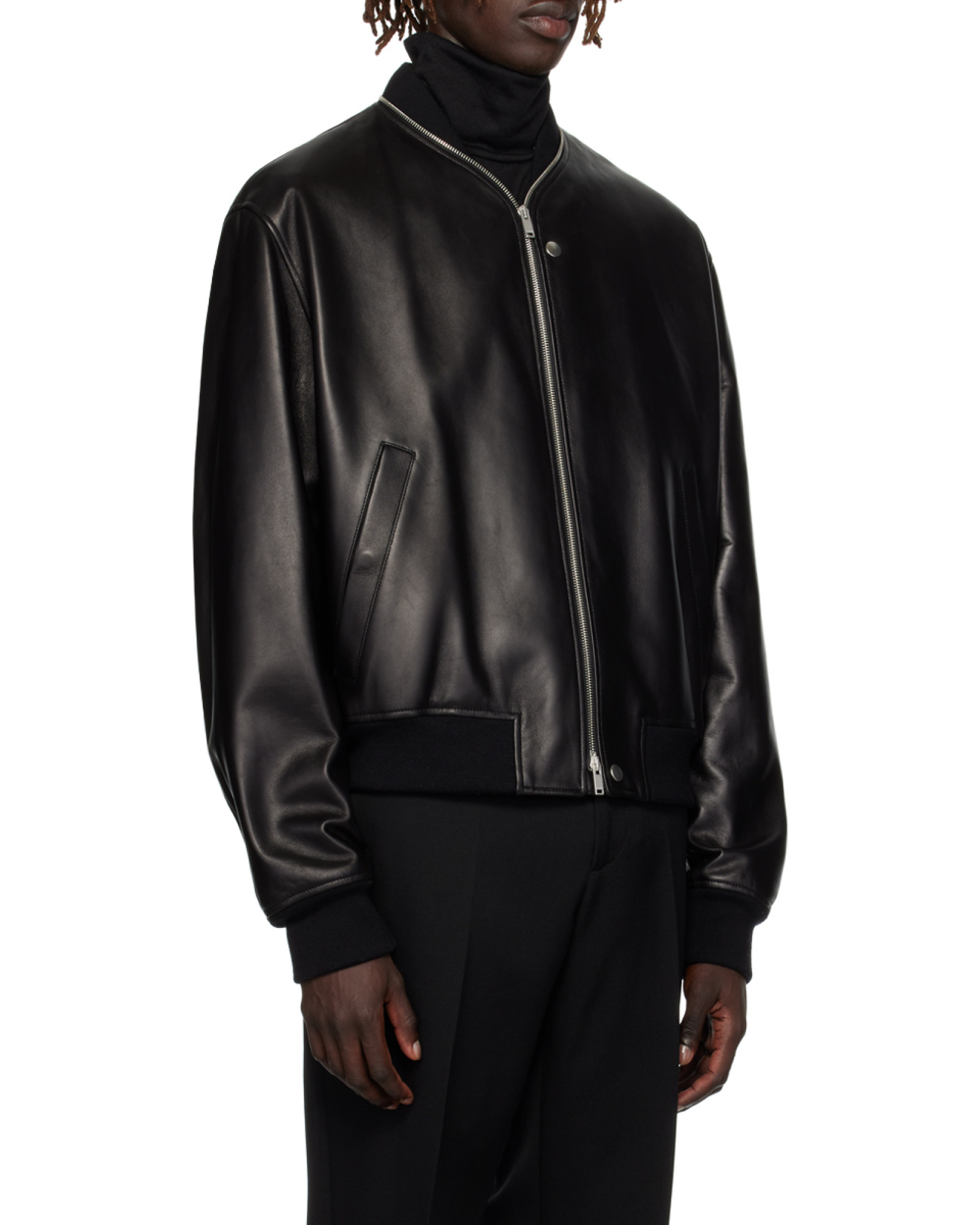 Jil Sander Leather Zip-up Bomber Jacket In Black