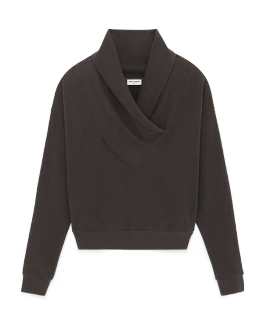 Saint Laurent Shawl-neck Cotton Sweatshirt In Brown