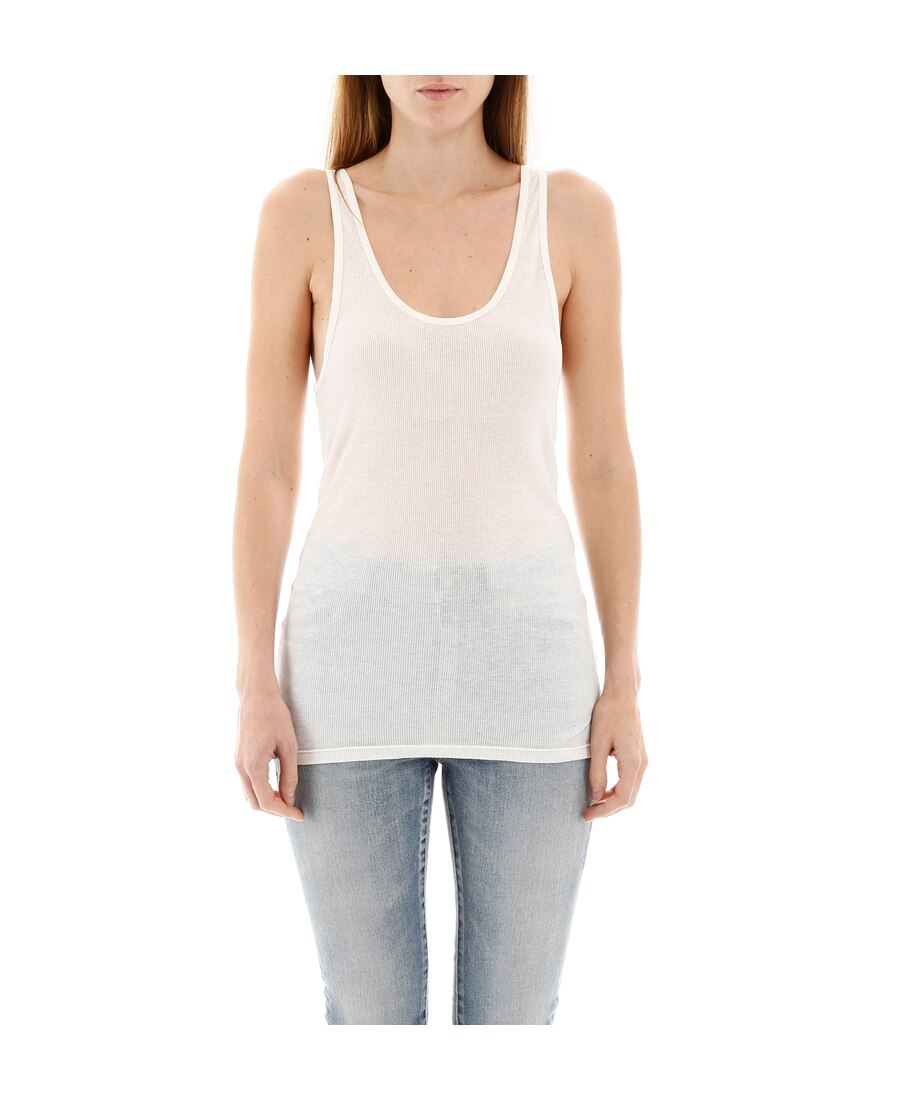 Saint Laurent Ribbed Scoop Neck Top In White