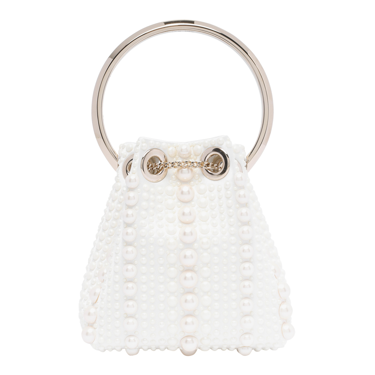 Jimmy Choo Womens Bon Bon Micro Pearl-embellished Satin Top-handle Bag Ivory In White