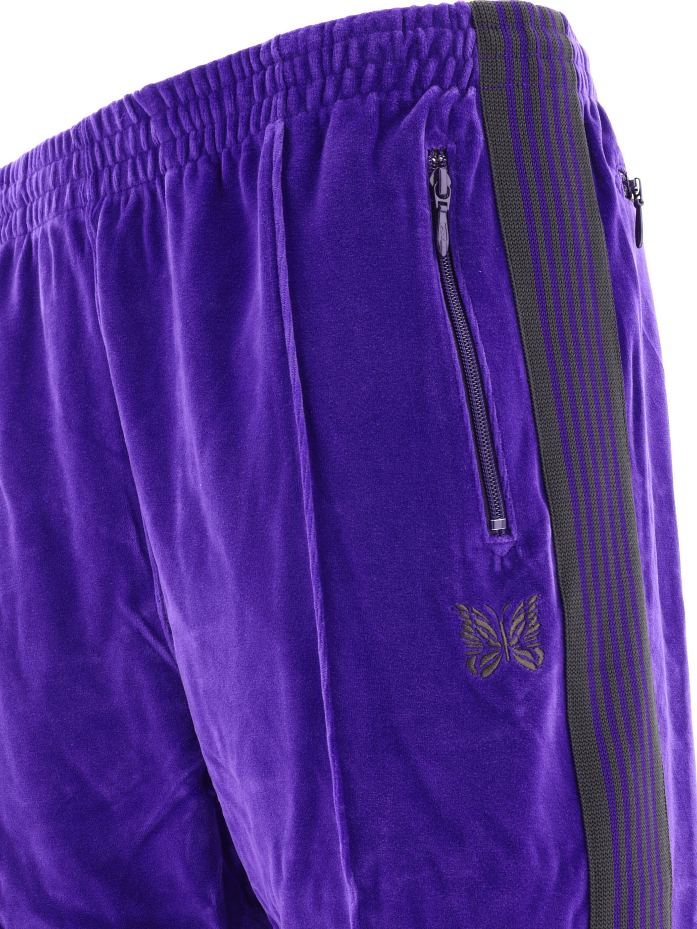 Needles Velour Track Trousers Side Stripes In Blue