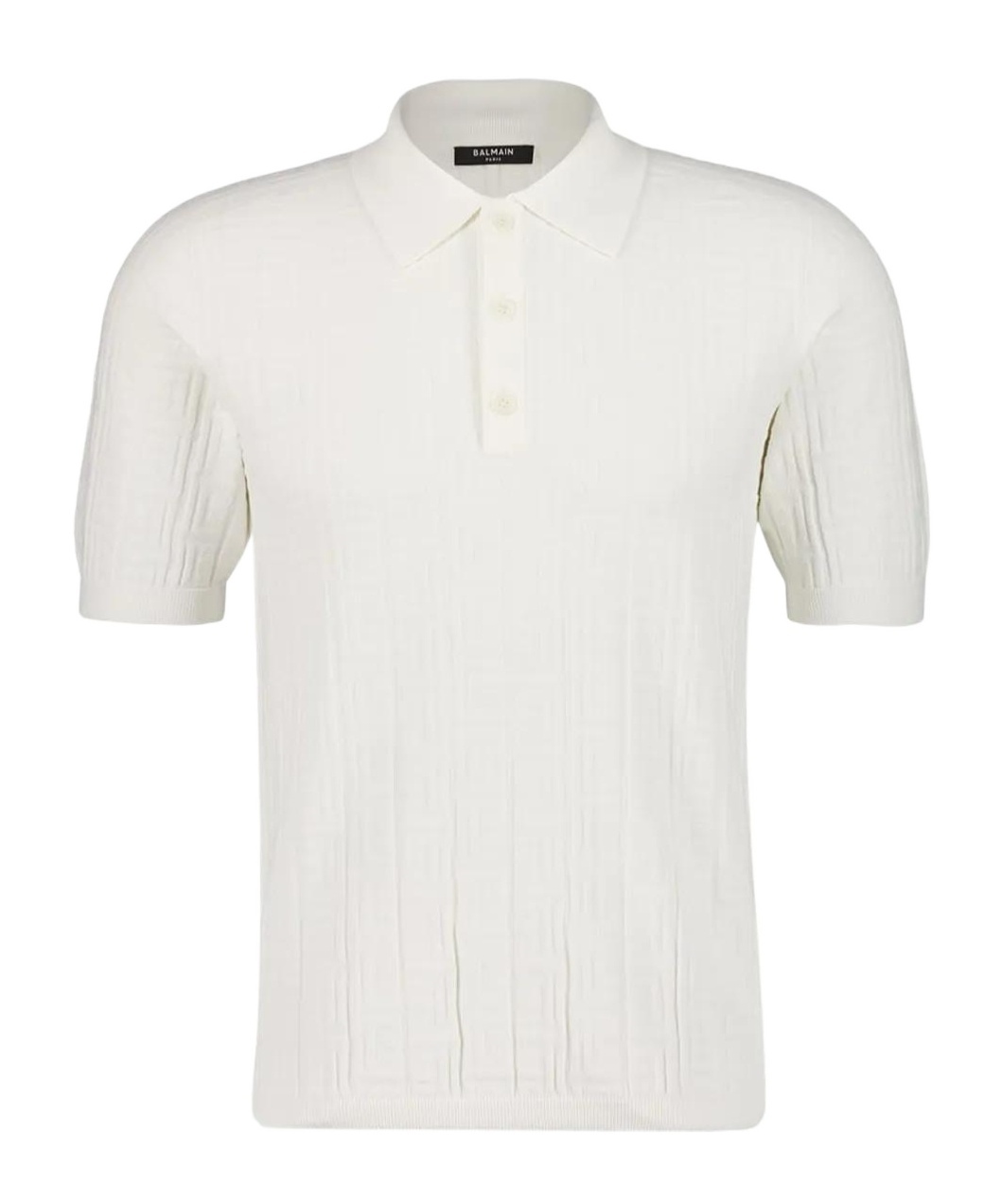 Balmain Textured Knitted Polo Shirt In White