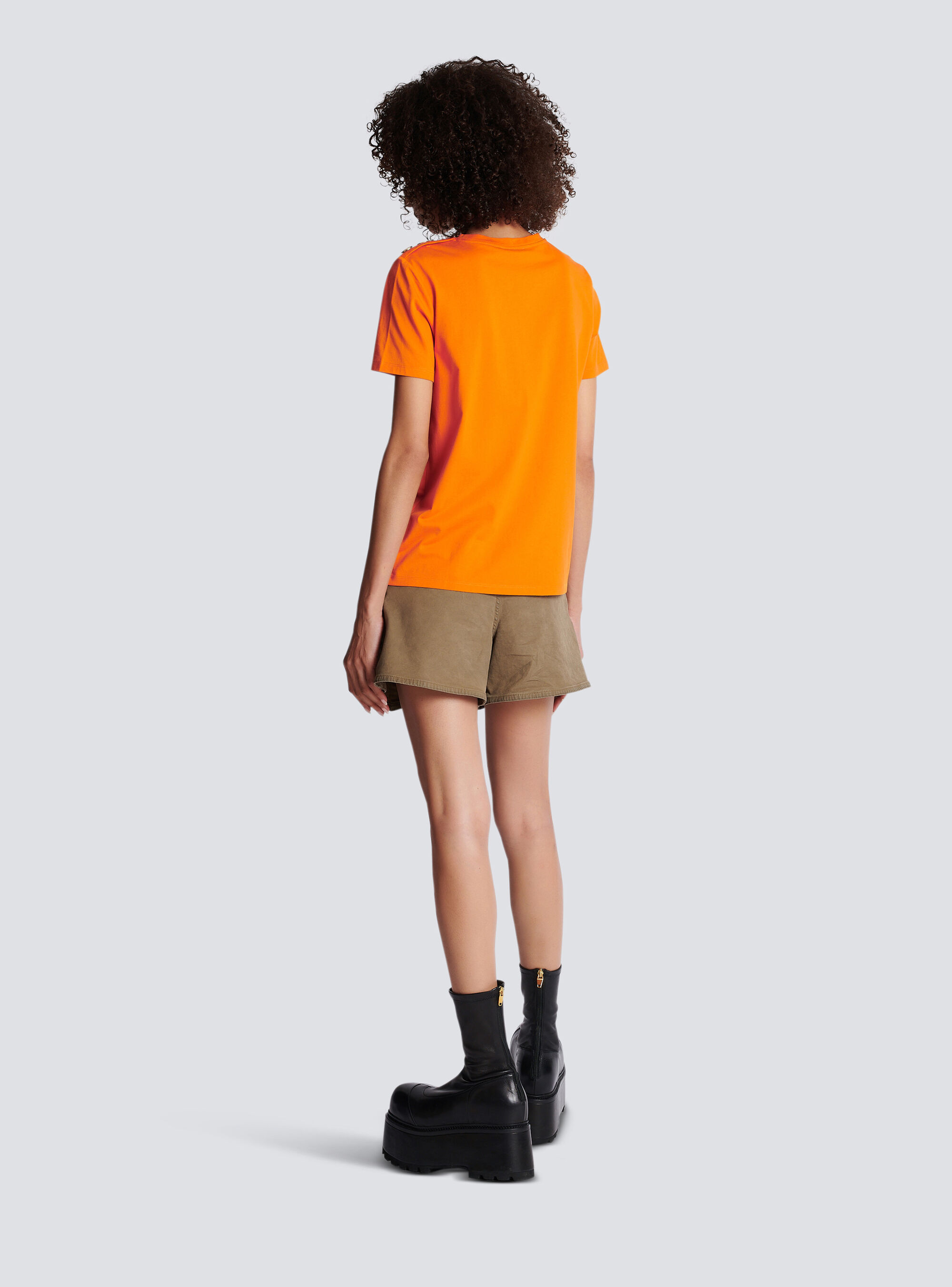 Balmain Eco-responsible Cotton T-shirt With Logo Print In Orange