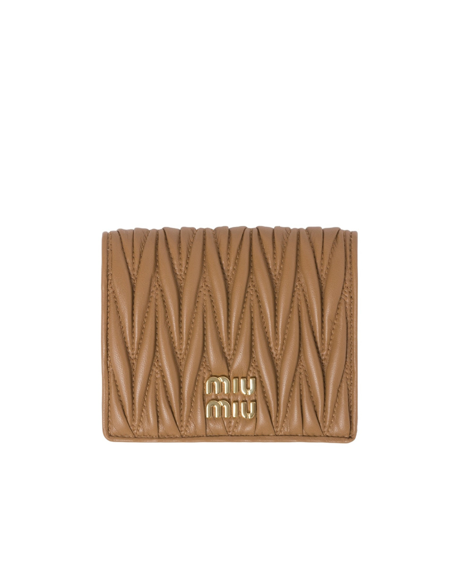 Miu Miu Logo-plaque Matelass� Leather Wallet In Brown