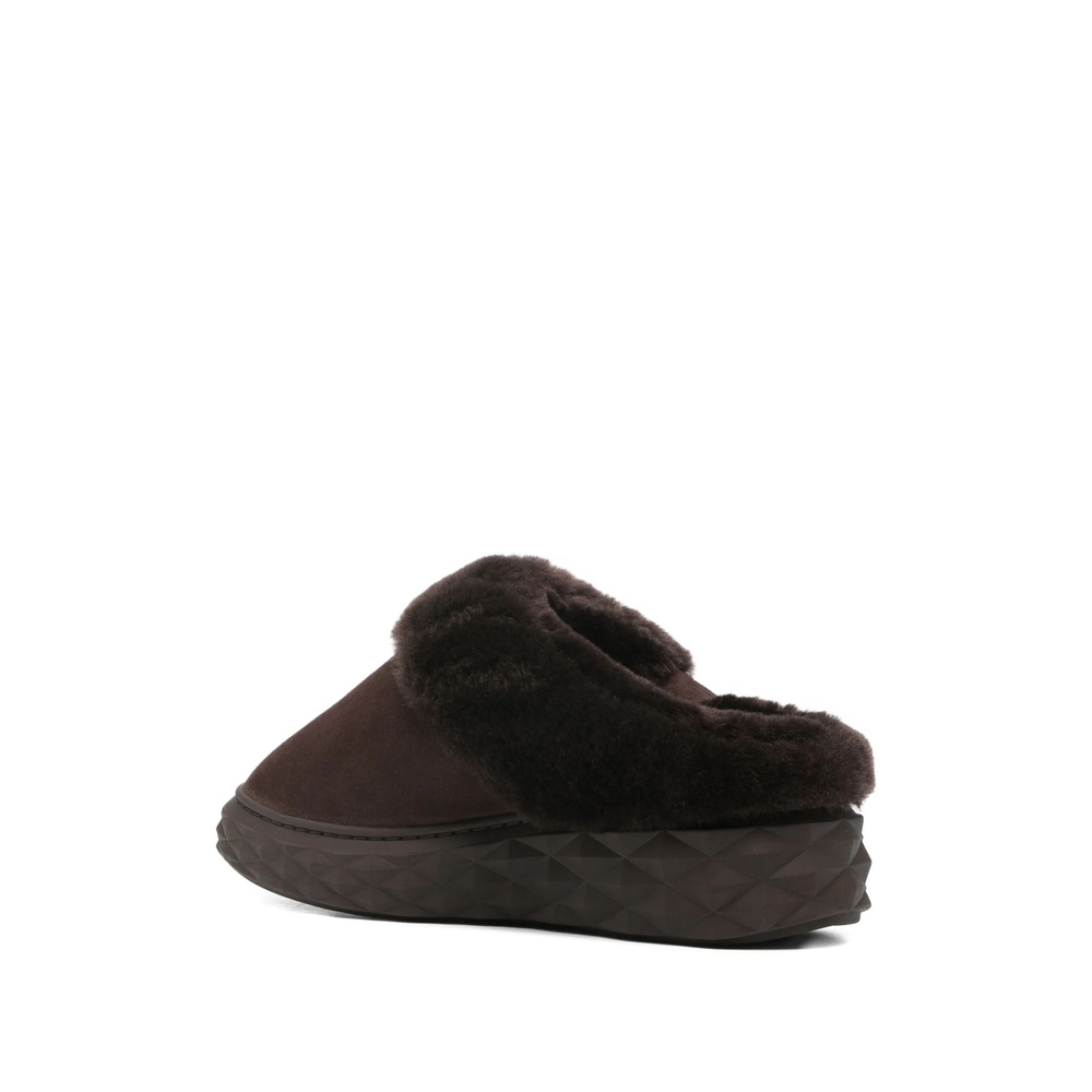 Jimmy Choo Diamond Maxi Suede-shearling Mules In Brown