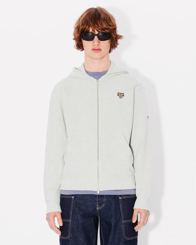 Kenzo Lucky Tiger Zip-up Hoodie In White