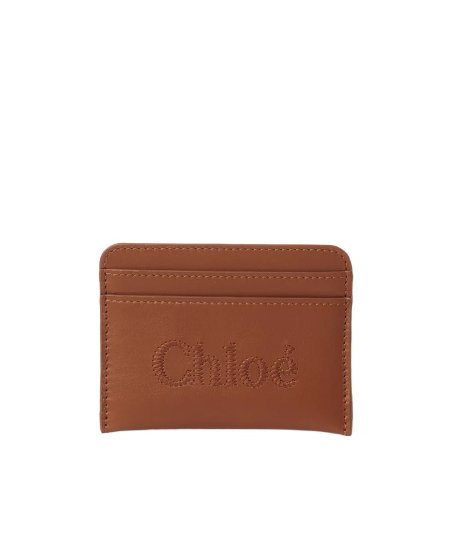 Chloé Chloe Sense Embroidered Logo Card Holder In Brown