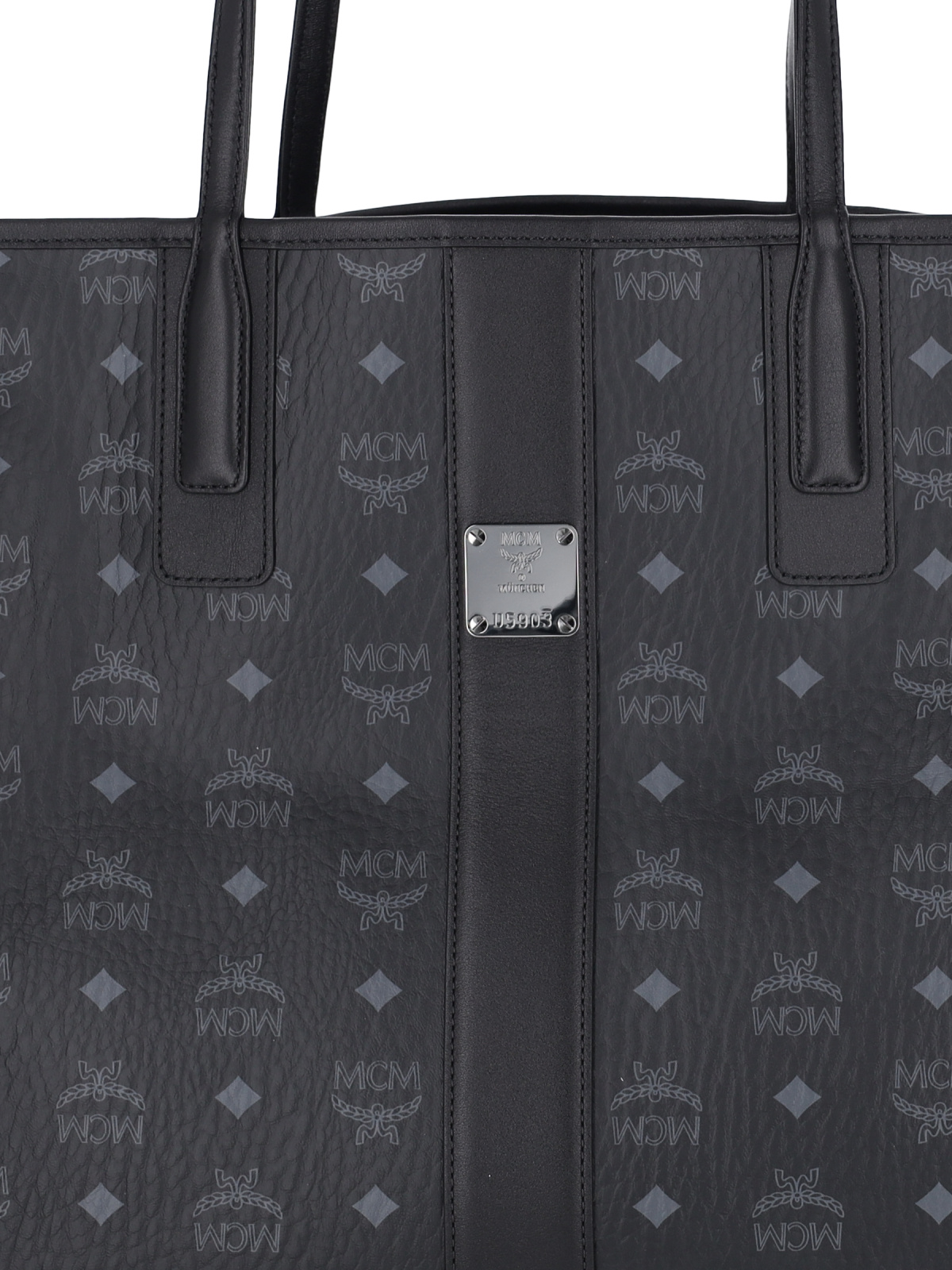 Mcm Liz Logo Plaque Top Handle Bag In Black