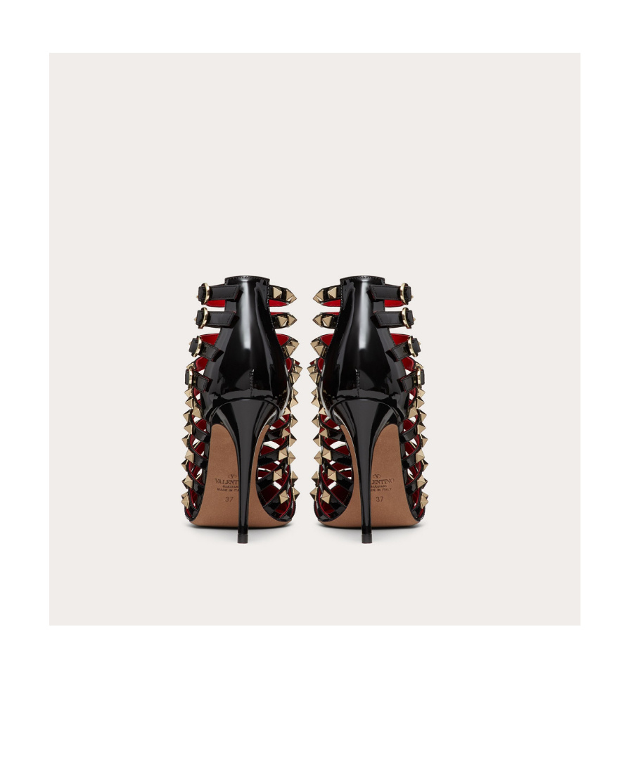 Valentino Alcove Rockstud Patent-leather Ankle Boots In Black